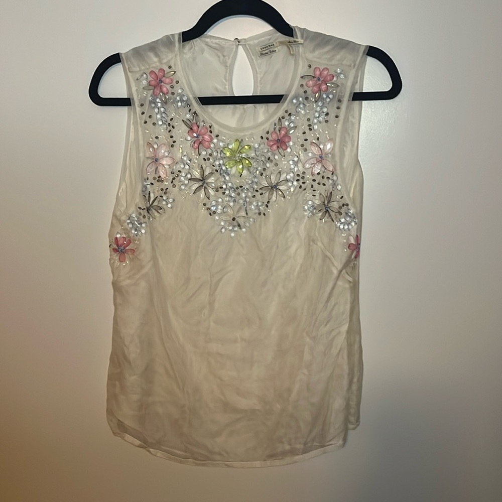 100% silk top with beautiful beading Leon Max limited edition